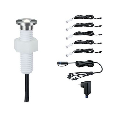 Kit de démarrage spots encastrés de sol Plug & Shine - Micro Pen - 3000K - 22° - Avec ampoule - 0.22W - Argent