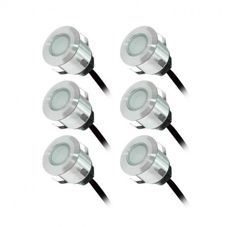 Kit de 6 spots LED encastrés de sol - 3000°K - Avec ampoule - 0,6W - Non dimmable - Gris