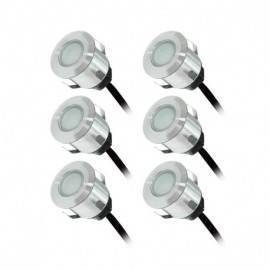 Kit de 6 spots LED encastrés de sol - Bleu - Avec ampoule - 0,6W - Non dimmable - Gris