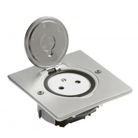 Prise de sol simple - 2P+T Surface carrée - 16A - Avec platine - Inox brossé
