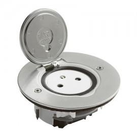 Prise de sol simple - 2P+T Surface ronde - 16A - Avec platine - Inox brossé