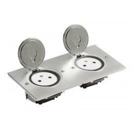 Prise de sol double - 2P+T Surface rectangulaire - 16A - Avec platine - Inox brossé