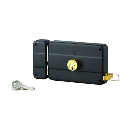 Serrure à tirage - Applique horizontale - Cylindre ø25mm - Epoxy noir - Gauche