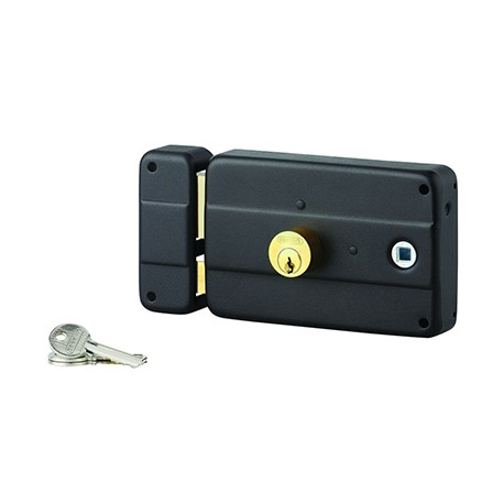 Serrure à fouillot - Applique horizontale - Cylindre ø25mm - Epoxy noir - Gauche