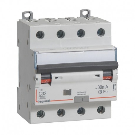 Disjoncteur différentiel mono DX³ - 6000A - 10kA - 32A - 30mA - Courbe C - Tétrapolaire