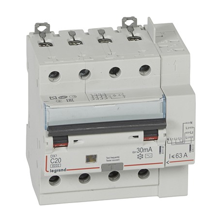 Disjoncteur différentiel monobloc DXᶾ 6000 - 4P - Vis/Auto - 20A - AC - 10kA - 30mA