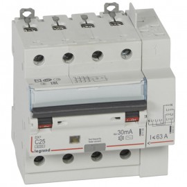 Disjoncteur différentiel monobloc DXᶾ 6000 - 4P - Vis/Auto - 25A - AC - 10kA - 30mA