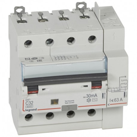 Disjoncteur différentiel monobloc DXᶾ 6000 - 4P - Vis/Auto - 25A - AC - 10kA - 30mA
