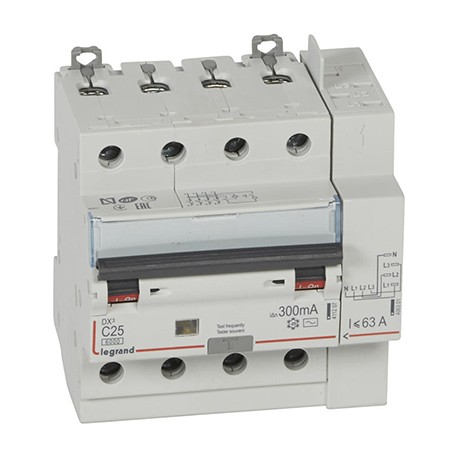 Disjoncteur différentiel monobloc DXᶾ 6000 - 4P - Vis/Auto - 25A - AC - 10kA - 300mA