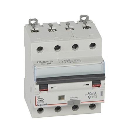 Disjoncteur différentiel monobloc DXᶾ 6000 - 4P - Vis/Vis - 25A - AC - 10kA - 30mA