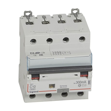 Disjoncteur différentiel monobloc DXᶾ 6000 - 4P - Vis/Vis - 10A - AC - 10kA - 300mA