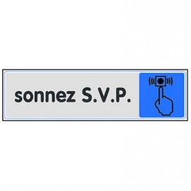 Plaque Pictofix ”Sonnez SVP” - Adhésive - PVC - Argent