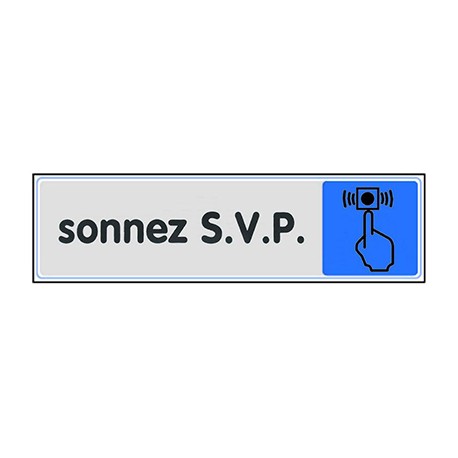 Plaque Pictofix ”Sonnez SVP” - Adhésive - PVC - Argent