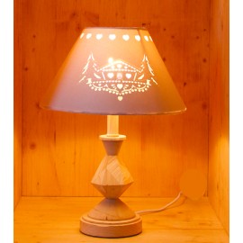 Lampe à poser avec abat-jour ajouré et pied en bois sculpté - E14 - Bois et  crème