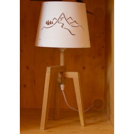 Lampe à poser avec abat-jour ajouré et pied en bois - E27 - Bois et blanc