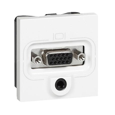 Prise HD 15 femelle Mosaic - Avec jack 3,5mm - À visser - 2 modules - Blanc