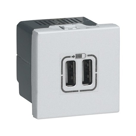 Prise 2xUSB type-A Mosaic - 2,4A - 12W - 2 modules - Alu