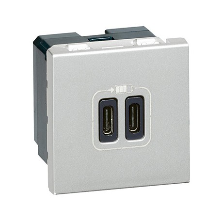 Prise 2xUSB type-C Mosaic - 3A - 15W - 2 modules - Alu