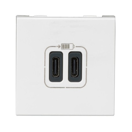 Prise 2xUSB type-C Mosaic - 3A - 15W - 2 modules - Blanc