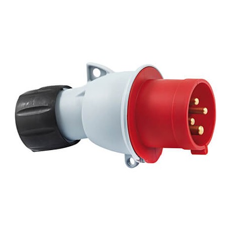 Fiche tétrapolaire et tripolaire mâle - 3P+T - 32A - 415V - Rouge, noir et blanc