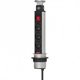Bloc multiprise TOWER POWER - 3 prises - 2P+T - 16A - Alu/noir