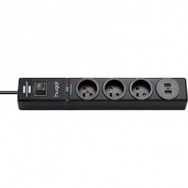 Multiprise hugo! - 3 prises - 2 USB - avec parasurtenseur/parafoudre - Anthracite
