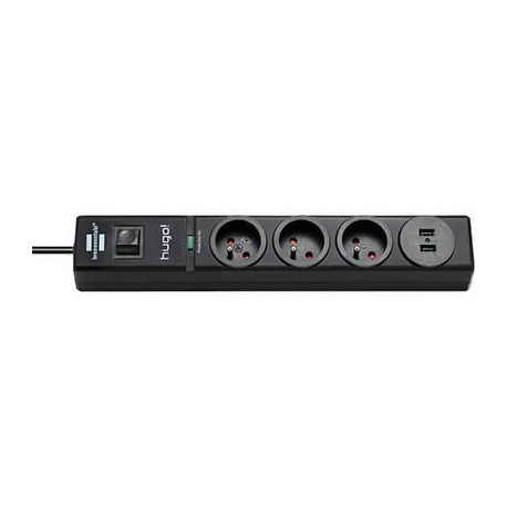 Multiprise hugo! - 3 prises - 2 USB - avec parasurtenseur/parafoudre - Anthracite