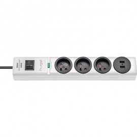 Multiprise hugo! - 3 prises - 2 USB - avec parasurtenseur/parafoudre - Blanc