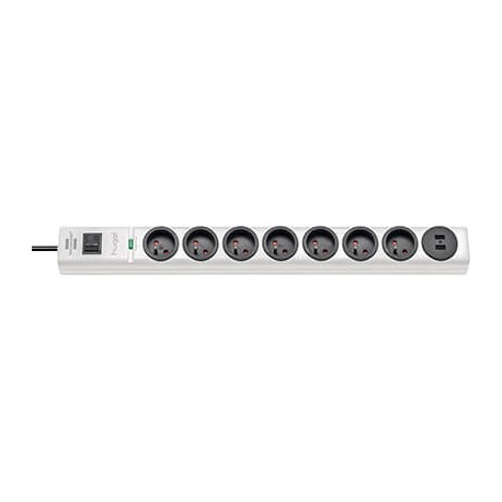 Multiprise hugo! - 7 prises - 2 USB - avec parasurtenseur/parafoudre - Blanc