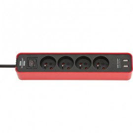 Multiprise Ecolor - 4 prises - 2 USB - Noir/Rouge
