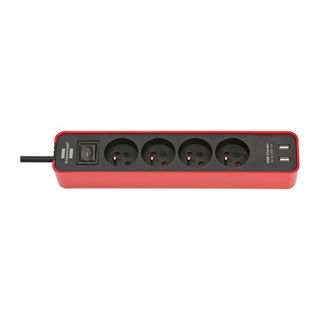 Multiprise Ecolor - 4 prises - 2 USB - Noir/Rouge