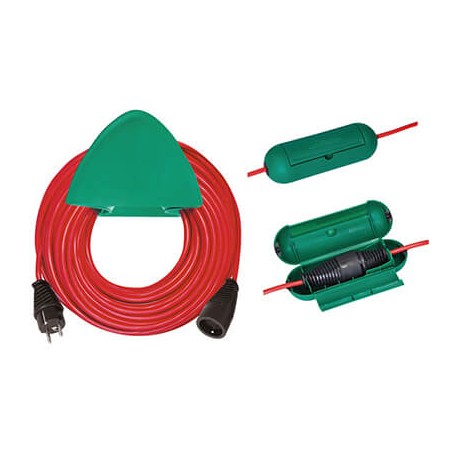 Rallonge électrique - 20m - H05VV-F 3G1,5 - Support mural - Rouge