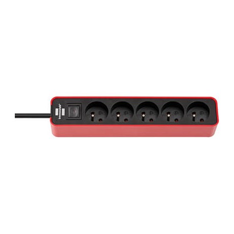 Multiprise Ecolor - 5 prises - Câble 1,5m H05VV-F 3G1,0 - Noir/Rouge