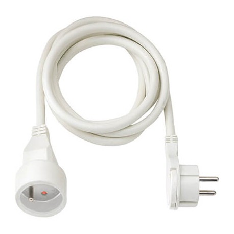 Rallonge électrique - 3m - H05VV-F 3G1,5 - Fiche plate - Blanche