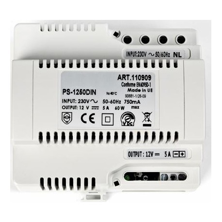 Alimentation PS1250DIN pour clavier à code AC - 230 Vac - 12 Vcc - 5A