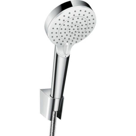 Ensemble Crometta - support mural et douchette Vario avec flexible de douche - ø 100mm - blanc/ chrome