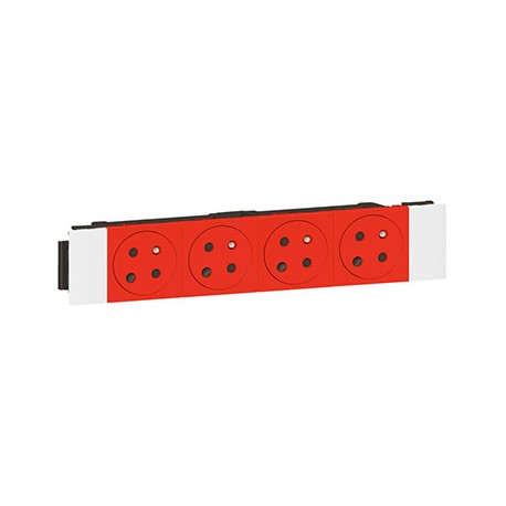 Quadruple prise 2P+T Mosaic surface à détrompage - Pour goulotte - Clippage direct - Rouge 