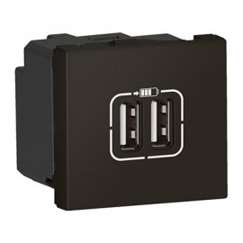 Prise 2xUSB type-A Mosaic - 2,4A - 12W - 2 modules - Noir mat