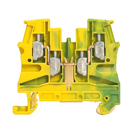 Bloc de jonction conducteur de protection Viking 3 - Pas 6mm - 1 jonction - 2 Entrées/2 Sorties - Vert/jaune