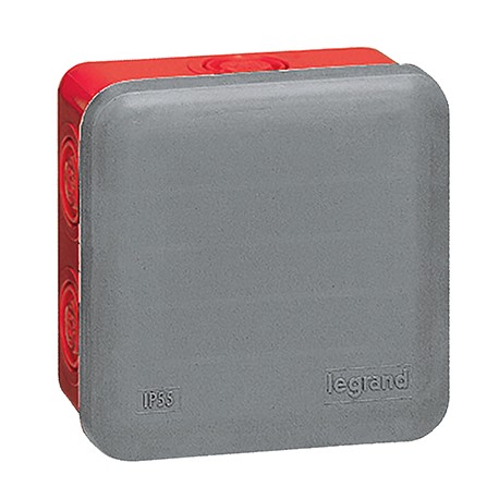 Boîte de dérivation Plexo IP55 - 7 entrées - Pour presse-étoupe - 80 x 80 mm - Gris/rouge