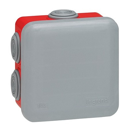 Boîte de dérivation Plexo IP55 - 7 entrées - 80 x 80 mm - Gris/rouge