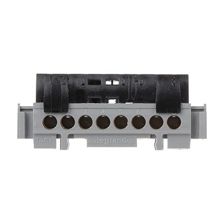Bornier de répartition isolé IP2X - Phase - 8x16mm2 - 75mm - Noir
