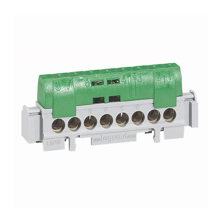 Bornier de répartition isolé IP2X - Terre - 1x25mm2 - 141mm - Vert
