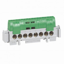 Bornier de répartition isolé IP2X - Terre - 8x16mm2 - 75mm - Vert
