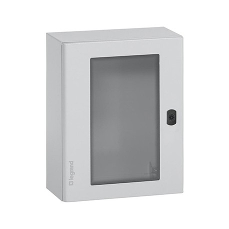 Coffret métal Atlantic - Vertical - Porte vitrée -  400x300x200mm - IP66 - Gris clair