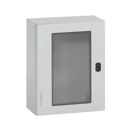 Coffret métal Atlantic - Vertical - Porte vitrée -  400x300x200mm - IP66 - Gris clair