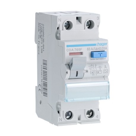 Interrupteur différentiel - 2P - 63A - 30mA - Type A