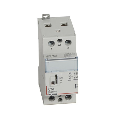 Contacteur de puissance CX³ bobine 230V~ - 2P 250V~ - 63A - contact 2F - Avec manette - 2 modules