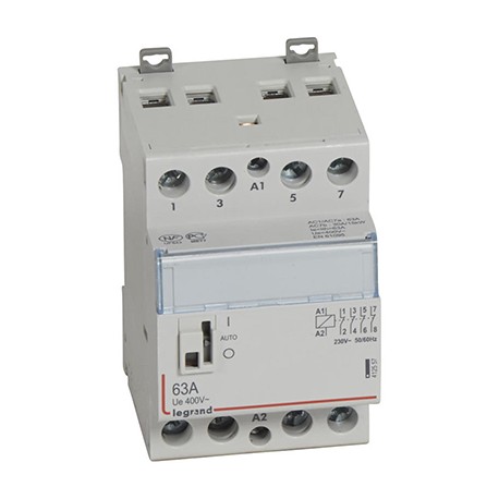 Contacteur de puissance CX³ bobine 230V~ - 4P 250V~ - 63A - contact 4O - Avec manette - 3 modules