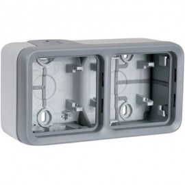 Boîtier à embouts Plexo IP55 - 2 postes horizontaux - Gris